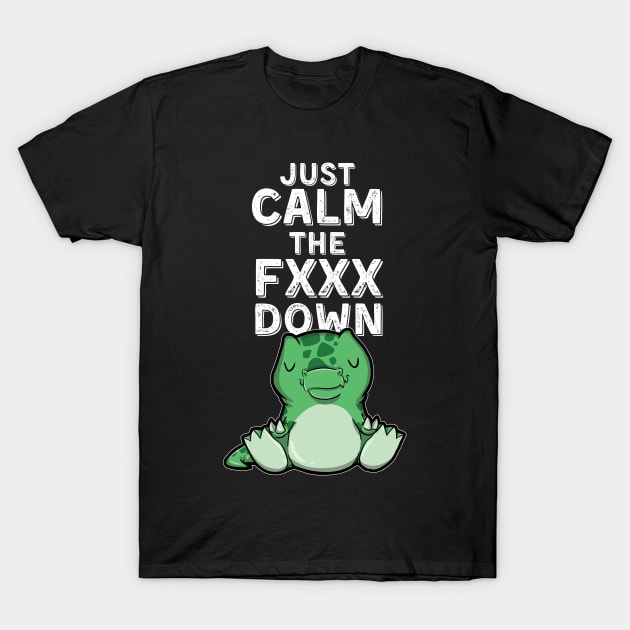 Mediating dinosaur tyrannosaurus rex calming down into zen mode T-Shirt by DinoMart